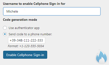 Funzionalità send code di Wordfence per Cell Phone Sign In