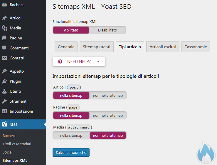 SEO Yoast Guida Completa Sitemaps XML Sitemap Tipi Articolo
