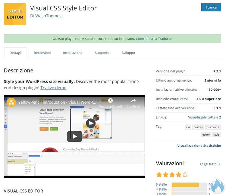 WordPress Plugin Visual CSS Style Editor aggiornato
